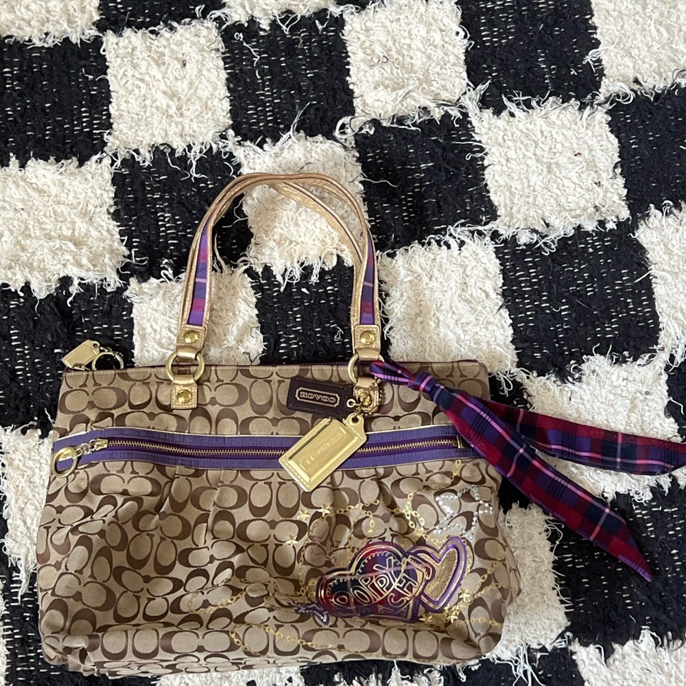 Coach Tan and Purple Shoulder Bag
